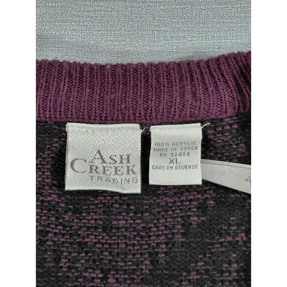 Ash Creek Trading Cable Knit Cardigan XL‎ Deep Purple Dark Academia Preppy